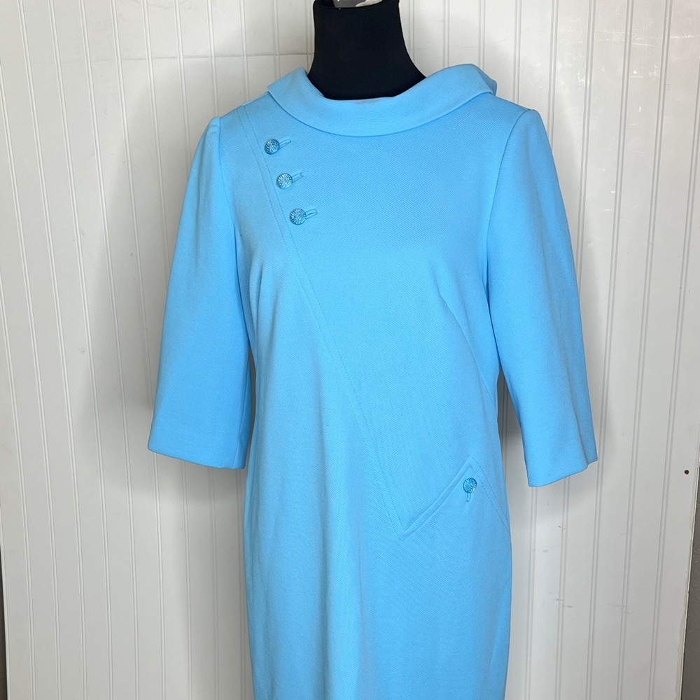 Vintage Knit Light Blue 3/4 Sleeve Dress - Picture 14 of 14